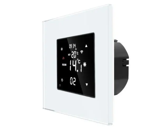Termostat Wi-Fi pentru incalzirea electrica LUXION cu Rama din Sticla (Alb)