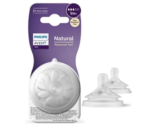 Set 2 tetine silicon Philips Avent Natural Response SCY963/02, +1 luni, Debit 3 (Transparent)