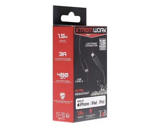 Cablu de date TNB XTREMWORK, Power delivery, Lightning - USB Type-C, 1.5m
