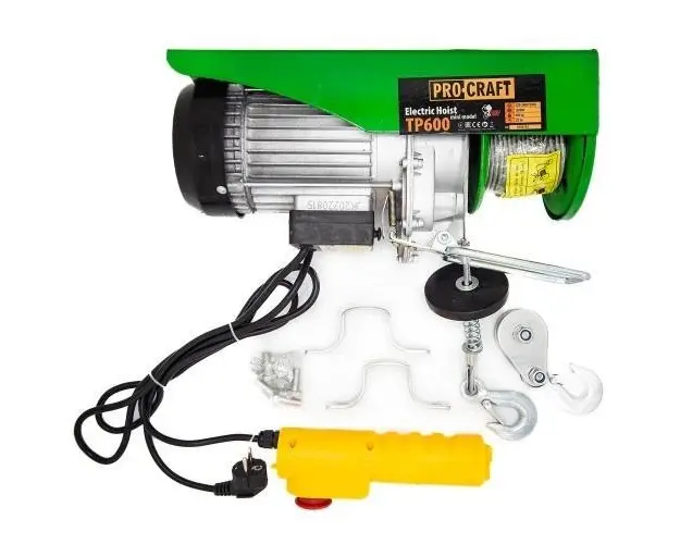 Troliu electric palan ProCraft TP600, 1200 W, Greutate maxima 600 kg (Verde) 