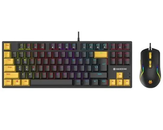 Kit tastatura si mouse Tracer GameZone Hornet 87 USB, Iluminare RGB, 87 taste, 7200 DPI (Negru/Galben)