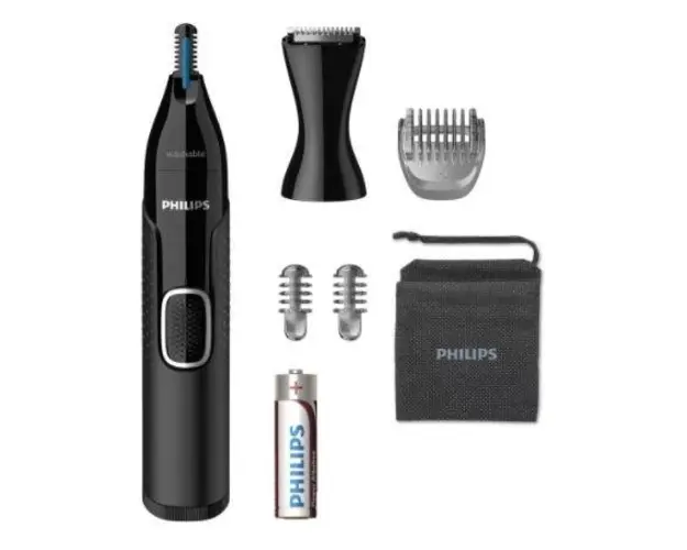 Trimmer pentru nas/urechi Philips NT5650/16, Utilizare umed si uscat, 2 pipteni 3-5 mm (Negru)