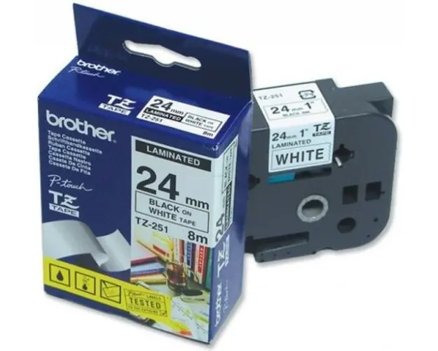 Banda laminata Brother TZ 8m/24mm (Negru / alb)
