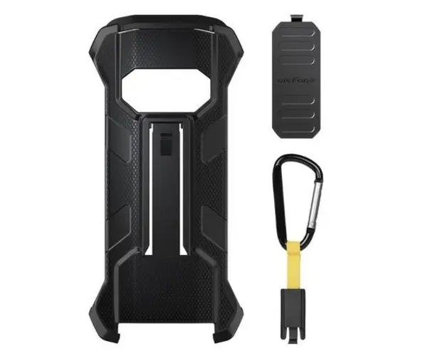 Carcasa de protectie multifunctionala pentru Ulefone Armor 15 cu clema si carabina (Negru)