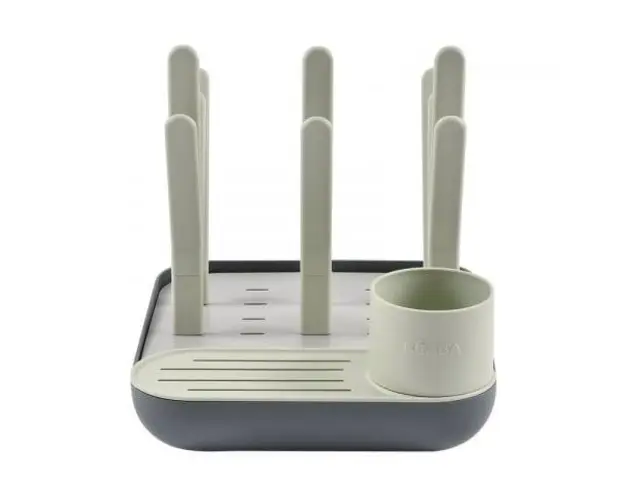 Uscator biberoane Beaba Forest Misty Green Mineral, 23.5 x 20.8 x 22 cm, sustine pana la 6 biberoane