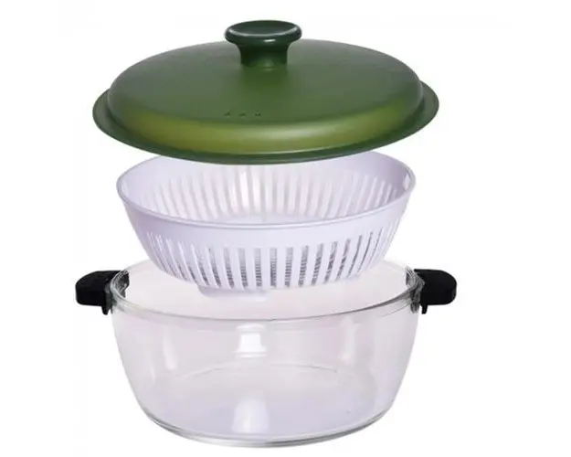 Vas Termic Multifunctional , Sticla Borosilicata, Cu Capac , 1.5L, Ideal De Gatit La Aburi, Gourmet Studio Casa
