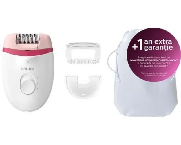 Epilator Philips Satinelle BRE255/00, 2 viteze, Opti-light, cap de epilare lavabil, 3 accesorii, Alb