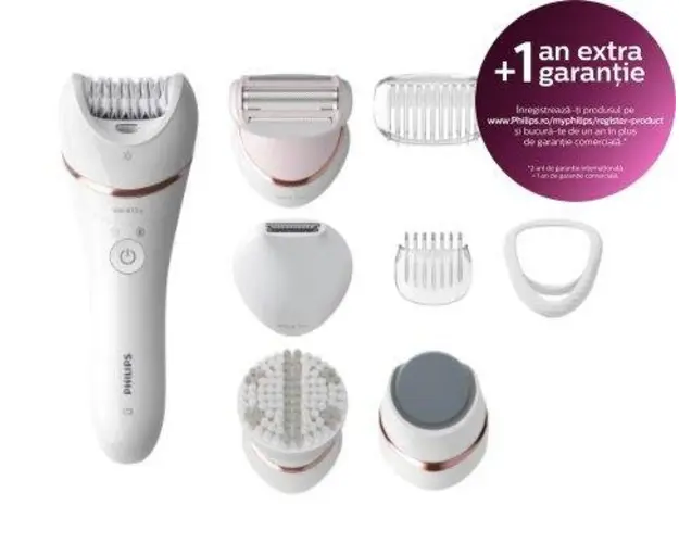 Epilator Philips Series 8000 BRE740/10, Wet&Dry, 32 Pensete, 2 Viteze (Alb)