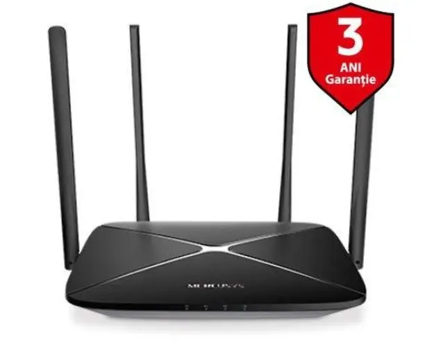 Router Wireless Mercusys AC12G, Gigabit, Dual Band, 1200 Mbps, 4 Antene externe (Negru)