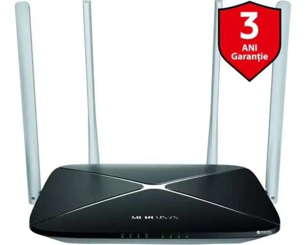 Router Wireless Mercusys AC12, Dual Band, 1200 Mbps, 4 Antene Externe (Negru)