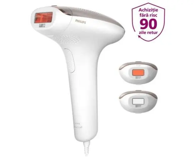 Epilator IPL Philips Lumea SC1998/00, 250.000 impulsuri, Senzor nuanta piele, accesoriu fata, corp si inghinal, utilizare cu fir, husa (Roz/Alb)