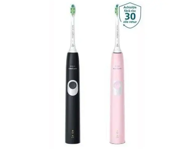 Set 2 Periute de dinti electrice Philips Sonicare ProtectiveClean 4300 HX6800/35, 62.000 miscari/min, 1 mod de curatare, 2 Capete, 2 Truse de calatorie (Negru/Roz)