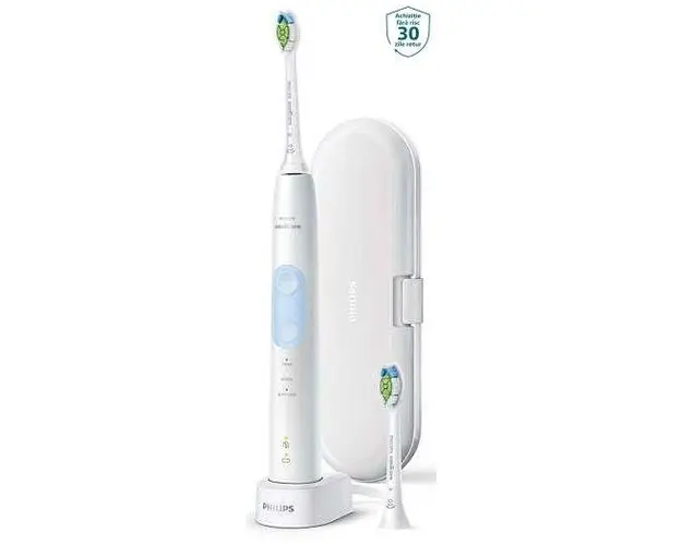 Periuta de dinti electrica Philips Sonicare ProtectiveClean 5100 HX6859/29, Senzor presiune, Memento inlocuire capat, Cronometru 2 min, 3 Moduri, 2 Capete, Trusa de calatorie (Alb/Albastru)