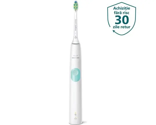 Periuta de dinti sonica electrica Philips Sonicare ProtectiveClean HX6807/63, 62000 miscari/minut, 1 mod de curatare, 2 intensitati, senzor presiune, functie BrushSync, 1 cap de periere, Alb cu verde menta