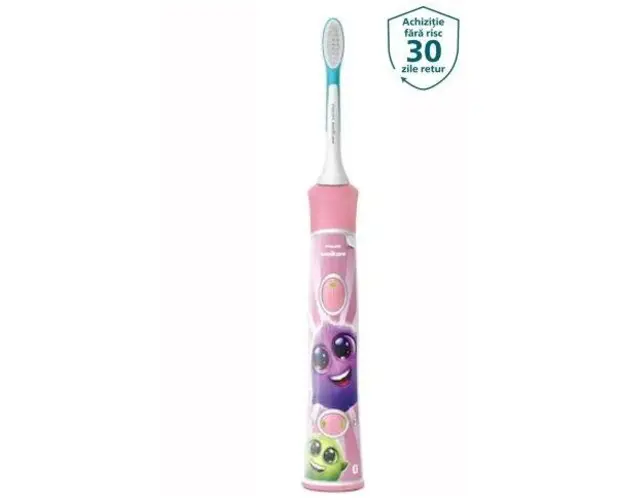 Periuta electrica pentru copii Philips Sonicare Kids HX6352/42, Bluetooth® incorporat, 2 moduri, 2 capete de periere, 62000 miscari/minut (Roz)