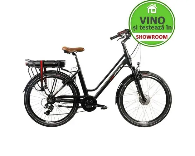 Bicicleta Electrica Devron 26120 2020, roti 26inch, M, Putere motor 250 W, Autonomie acumulator 60 km (Negru)
