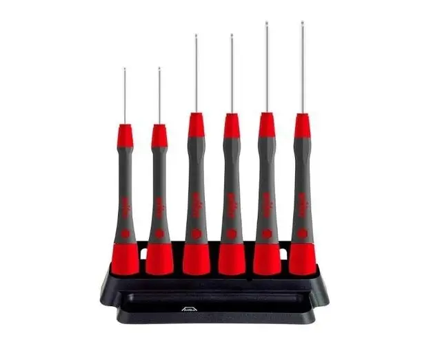 Set surubelnite imbus de precizie Wiha WH42993, cap cu bila, suport, 7 piese (Rosu/Gri)