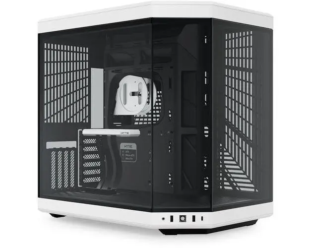 Carcasa HYTE Y70, Dual Chamber, Middle Tower, Fara sursa, Sticla Securizata, ATX + Cablu riser PCIe inclus (Negru/Alb)