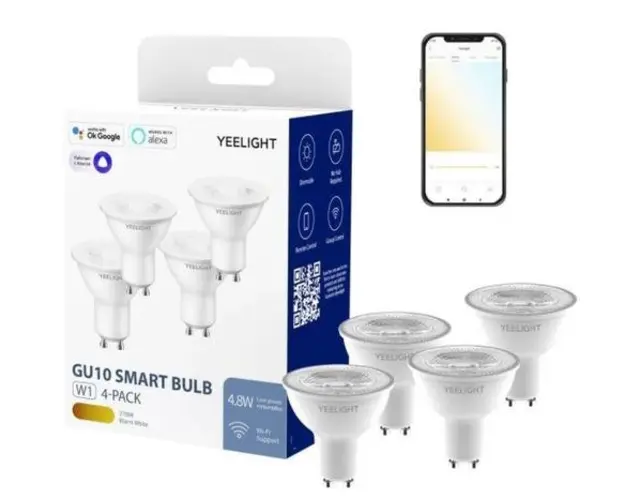 Set 4 Becuri Smart Yeelight LED GU10 Bulb W1, 4.8 W, 350 lm, Control Aplicatie (Alb)
