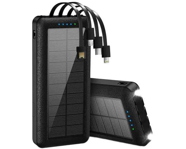 Baterie externa solara cu Cablu Lightning USB-C USB-A si MicroUSB - 10000mAh