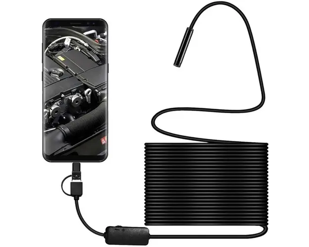 Camera Inspectie Endoscop 5 Metri Android Waterproof Universala Slim pentru Inspectie Auto MicroUsb tai