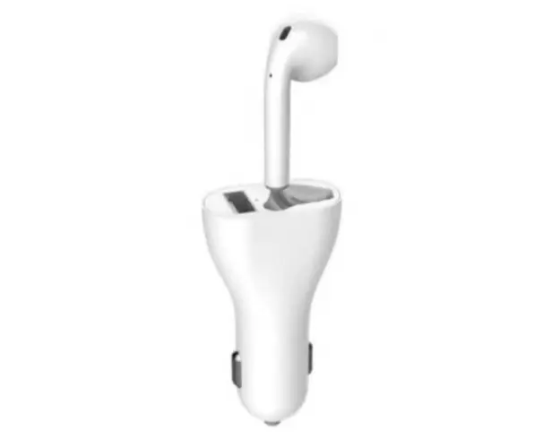 Incarcator auto cu casca wireless inclusa conectare bluetooth Alb