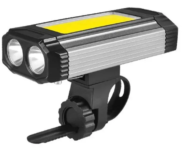 Lanterna de bicicleta, reincarcabila prin USB, 5 moduri 2 x Cob Rotund + 1 COB dreptunghiular