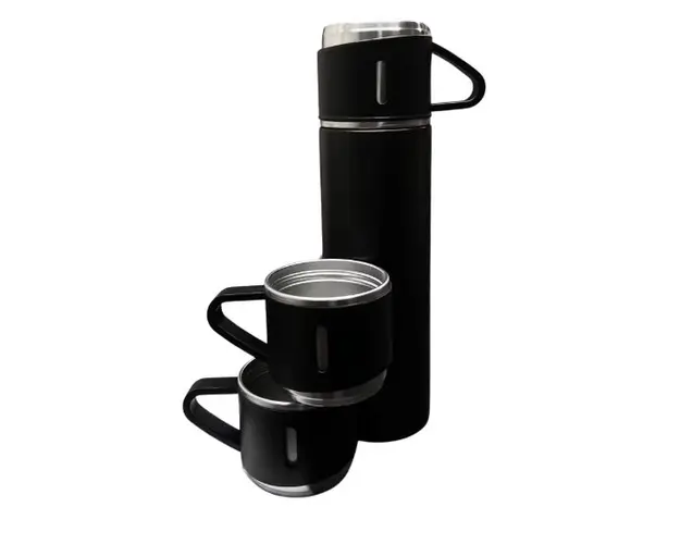 Termos 500 ml + 2 cesti otel inoxidabil negru
