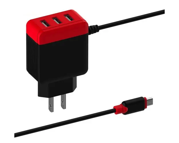 Incarcator 2.4A 3 USB si Cablu USB Type C de Calatorie Multifunctional Negru-Rosu