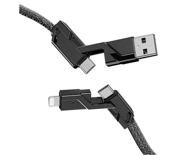 Cablu de Date USB C la C 4 in 1 cu Cablu Nailon Impletit Plan 