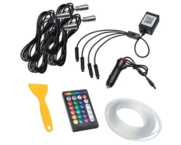 Kit iluminare auto cu 5 benzi fibra optica RGB cu aplicatie bluetooth