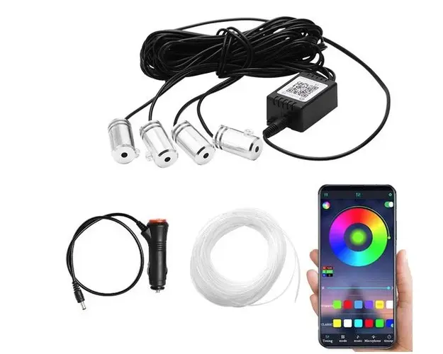 Lumina ambientala LED RGB fibra, Suport pentru aplicatii, 4 in 1, 6 metri