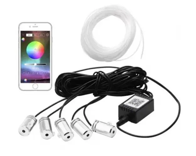 Kit Lumini ambientale auto 5 LED x 6 m neon RGB, aplicatie prin Bluetooth