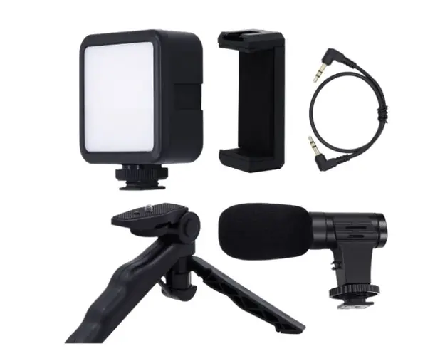 Kit de vlogging cu trepied LED video si suport pentru telefon Q ZJ09