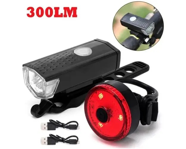 Set lanterna far stop led usb bicicleta trotineta 300 lm minimalist