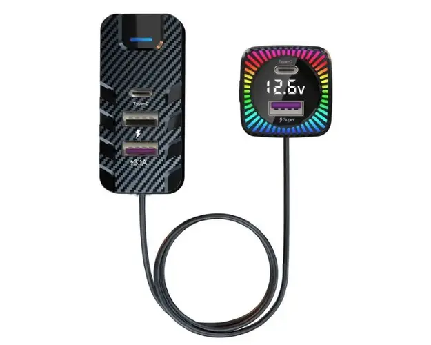 Modulator FM Bluetooth CSII cu 2 x USB C si 3 x USB A