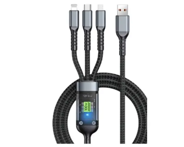 Cablu de date 3 IN 1 afisaj digital PD100W Lightning/ Type C/Micro