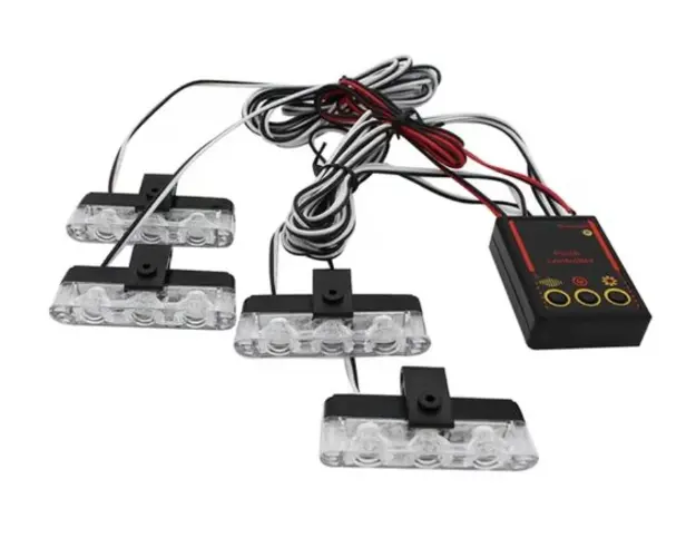 Set 4 lumini de averizare LED 36W cu stroboscop rosu / albastru