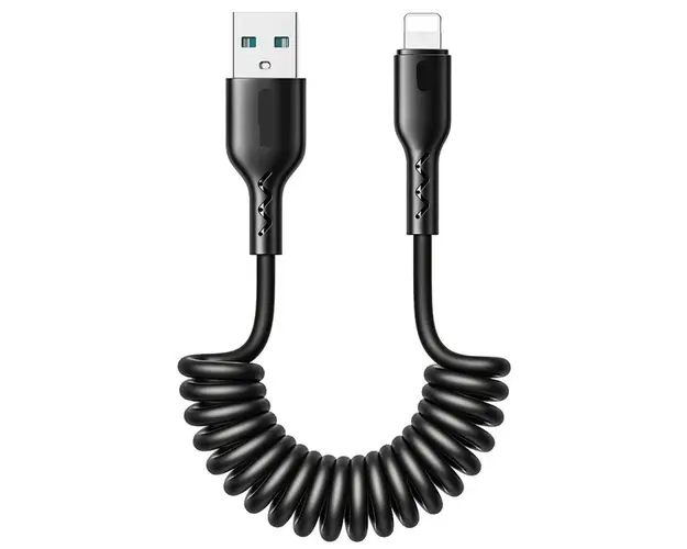 Cablu de date USB la iPhone Lightning spiralat negru