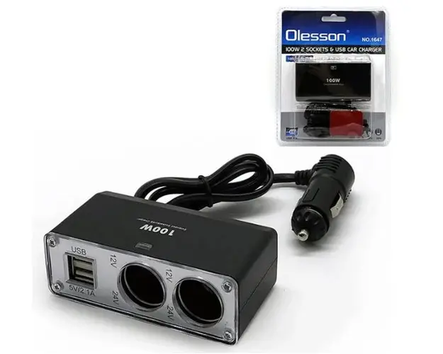 Splitter auto pentru priza 12v cu 2 prize si 2 usb Olesson 1647
