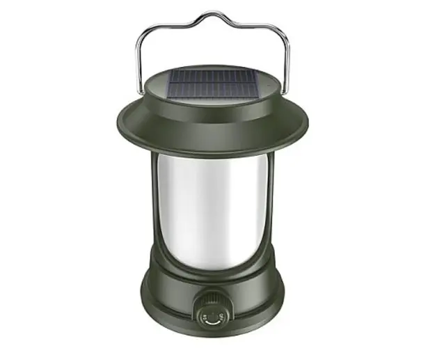 UB Lampa Solara Retro Camping LY17 Verde cu Maner Reincarcabila
