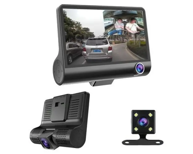 Camera auto tripla Full HD 3 camere fata/spate/interior ecran 4 inch G Senzor