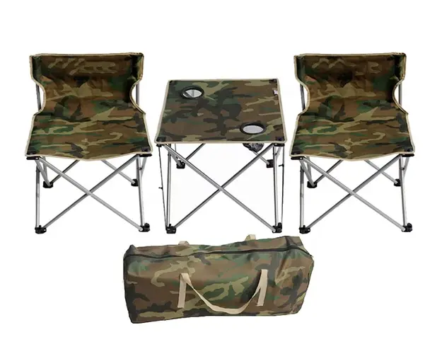 Set Masa cu 2 Scaune Pentru Camping Pliabile Model Army Geanta Inclusa