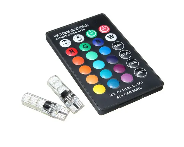 Set 2 Becuri T10 LED 12v RGB Cu Telecomanda Auto RU