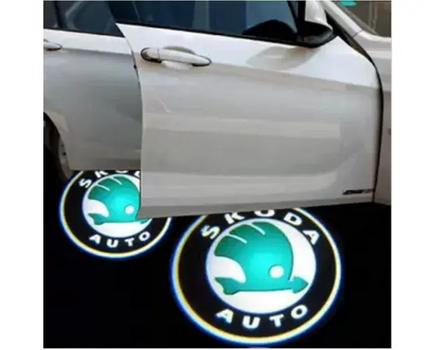 Set 2 Holograme LED cu LOGO Skoda Superb pentru Portiere