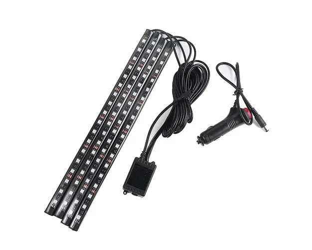 Set 4 benzi 12 LED cu lumina ambientale pentru auto si telecomanda RGB
