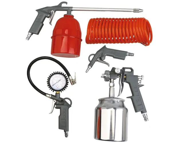 Set 7 PIESE Vopsit cu aer comprimat 4 Pistoale Pneumatice 2 Recipiente Vopsea 1 Furtun Flexibil 