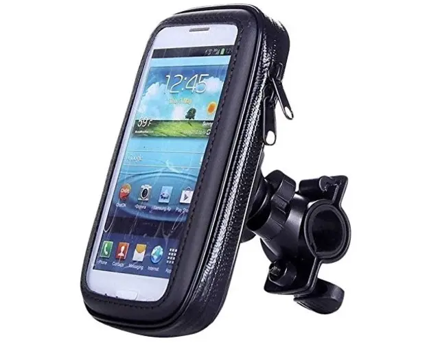 Suport husa telefon mobil LX 01 pentru bicicleta si motocicleta rezistent apa si socuri touchscreen rotativ negru