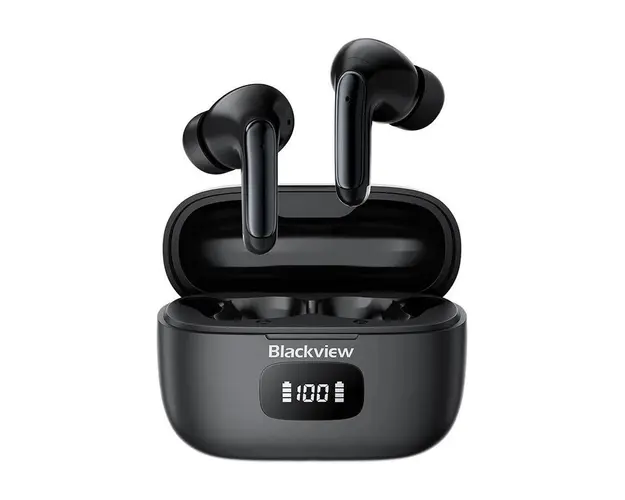 Casti wireless in-ear Blackview AirBuds 8 TWS Negru cu cutie de incarcare, Display LED, Control tactil, ANC, Mod Ambient Sound, IPX7