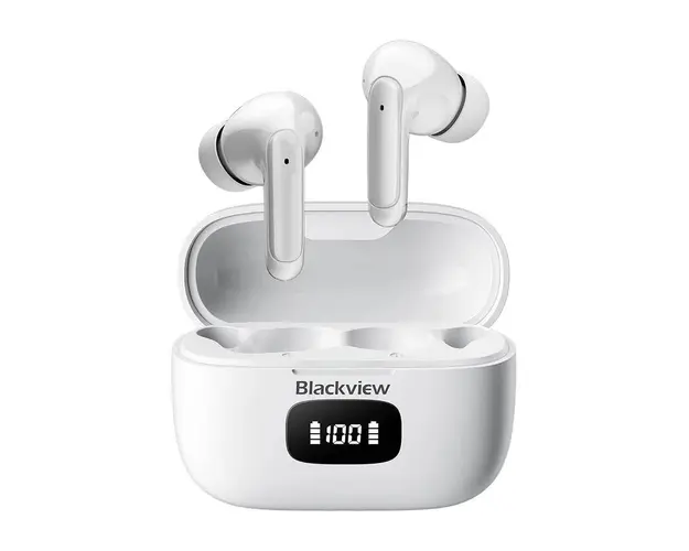 Casti wireless in-ear Blackview AirBuds 8 TWS Alb cu cutie de incarcare, Display LED, Control tactil, ANC, Mod Ambient Sound, IPX7